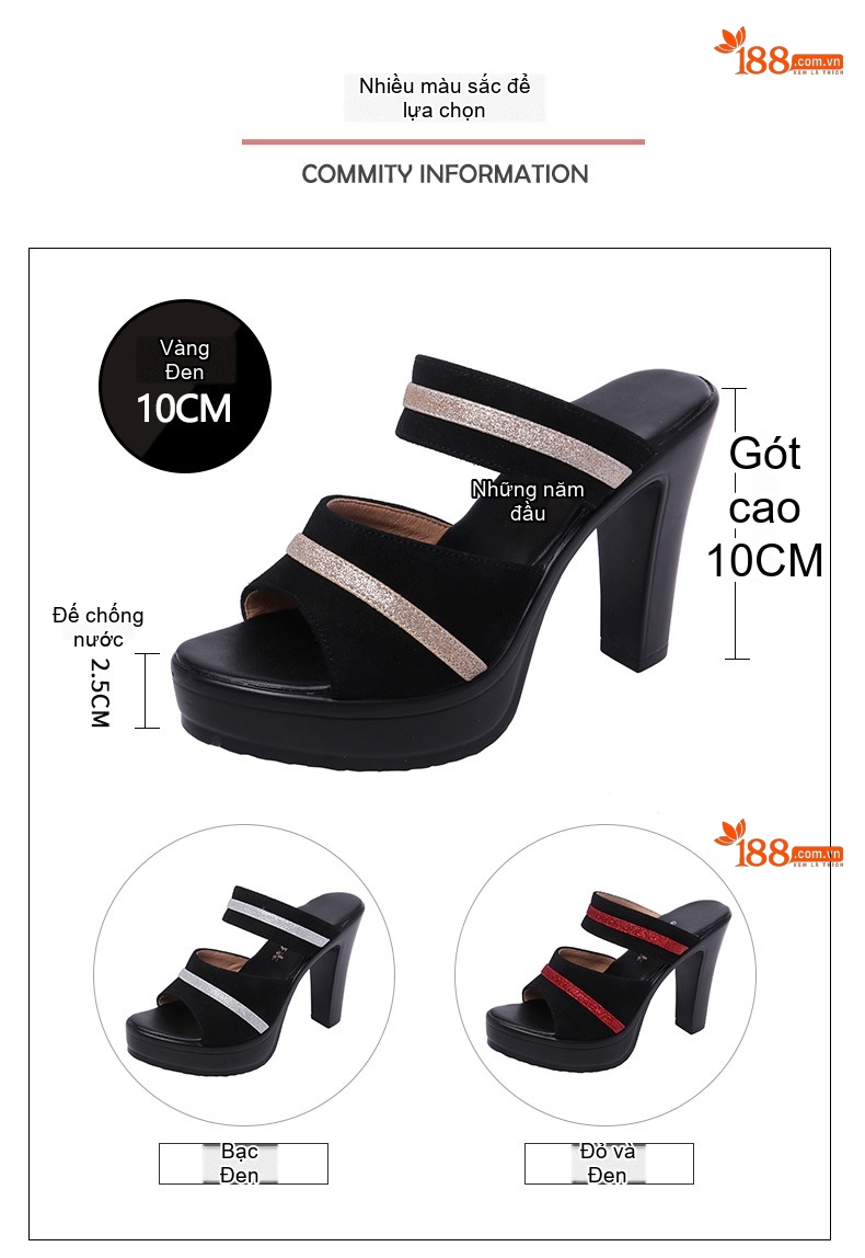 Dép Quai Ngang Nữ Da Mờ Gót Vuông Chiều Cao Đế Khoảng 8cm Màu Đen chi tiết 4