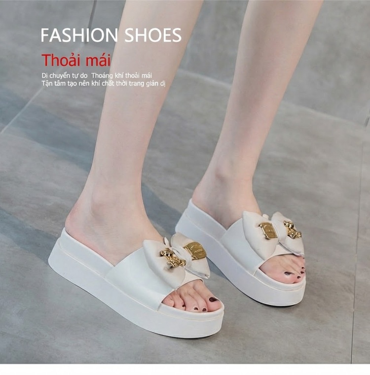 Dép Quai Ngang Nữ Đế Bệt Nơ Bướm Chiều Cao Đế Khoảng 3cm Màu Đen, Trắng chi tiết 13