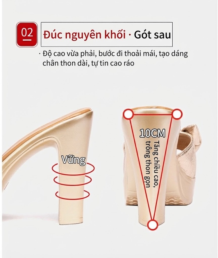 Dép Quai Ngang Nữ Đế Xuồng Chiều Cao Đế Khoảng 8cm Da Bóng, Hở Mũi, Thắt Nơ Màu Vàng, Đen chi tiết 8