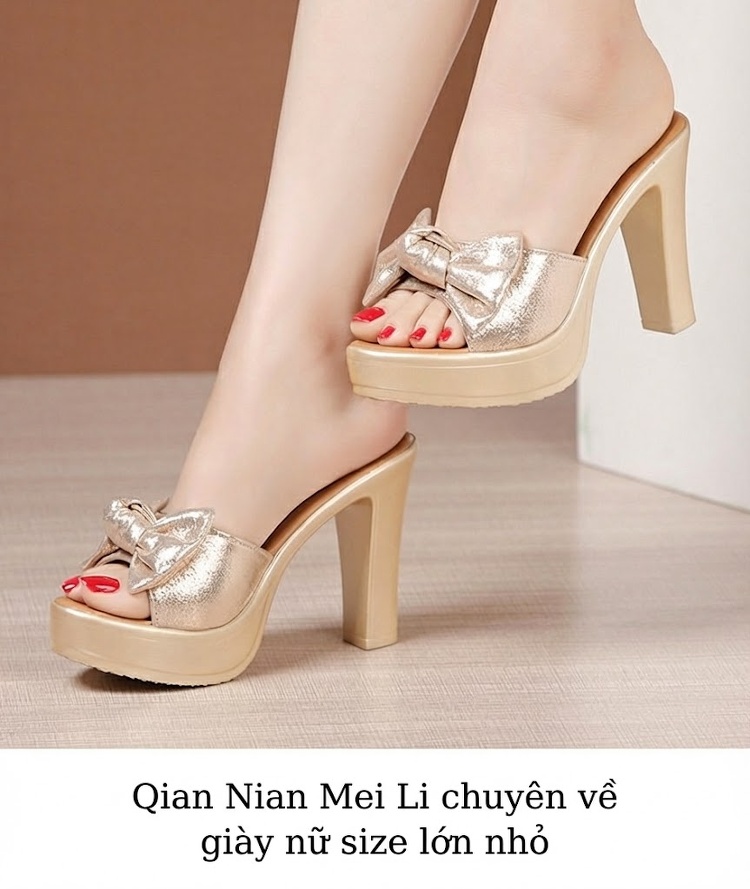 Dép Quai Ngang Nữ Đế Xuồng Chiều Cao Đế Khoảng 8cm Da Bóng, Hở Mũi, Thắt Nơ Màu Vàng, Đen chi tiết 11