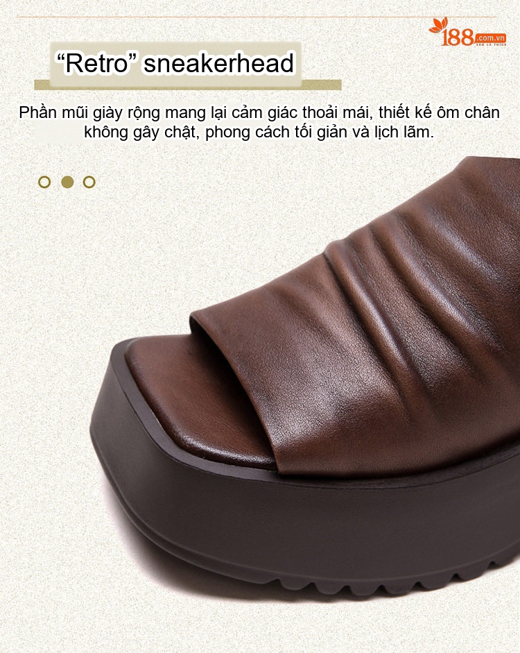 Dép Quai Ngang Nữ Đế Xuồng Da Bóng Retro Chiều Cao Đế Khoảng 6cm Màu Đen, Nâu chi tiết 4