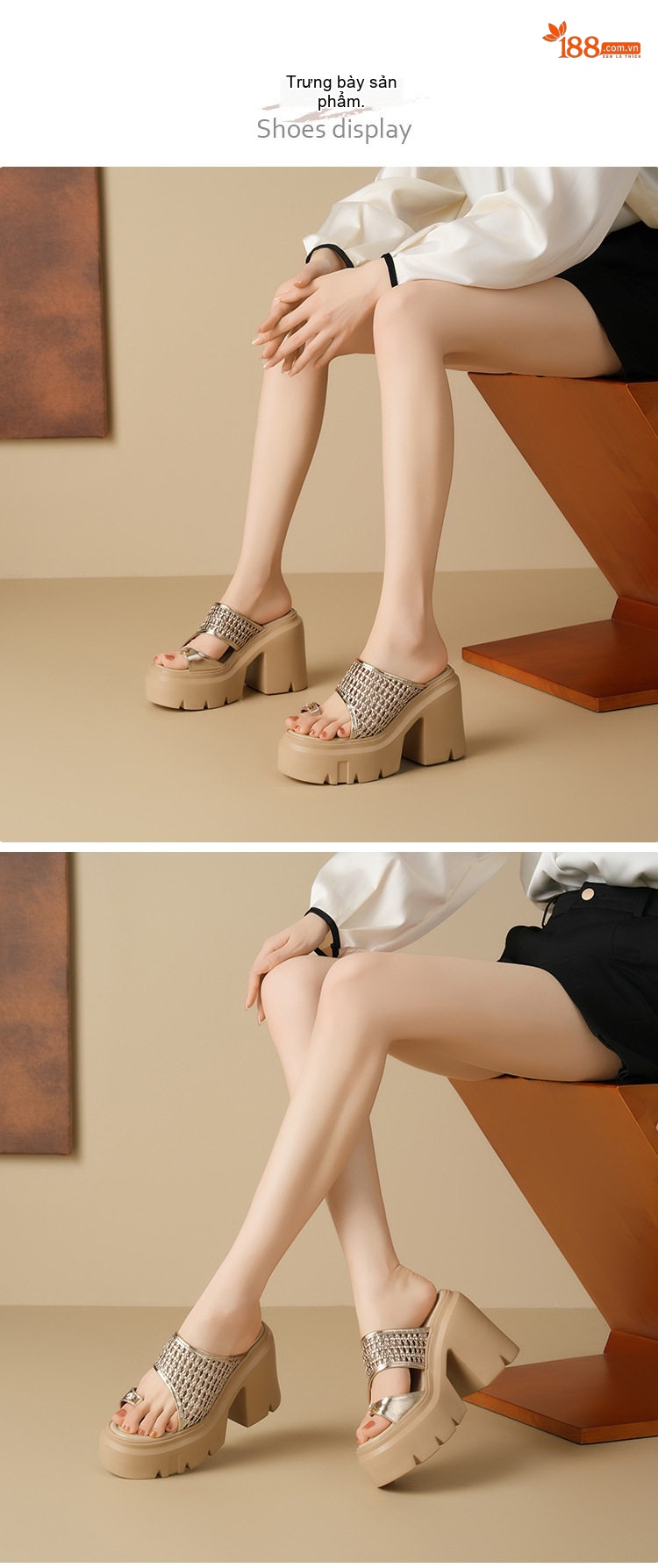 Dép Quai Ngang Nữ Đế Xuồng Lưới Hở Chiều Cao Đế Khoảng 12cm Màu Đen, Trắng, Nâu chi tiết 2