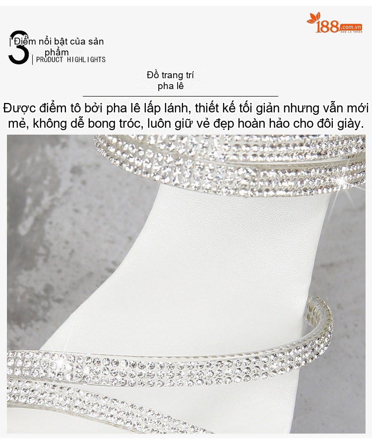 Dép Quai Ngang Nữ Đế Xuồng Trong Suốt Chiều Cao Đế 14cm Đính Đá Màu Trắng chi tiết 16