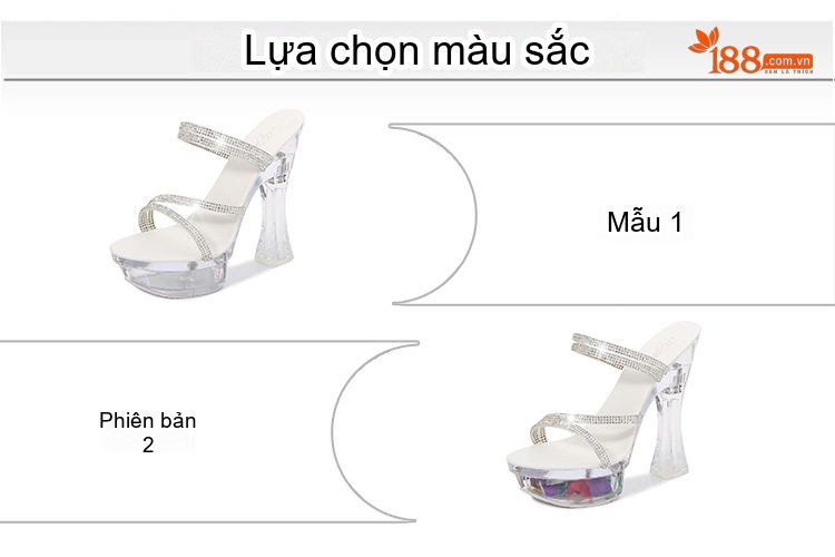 Dép Quai Ngang Nữ Đế Xuồng Trong Suốt Chiều Cao Đế 14cm Đính Đá Màu Trắng chi tiết 12