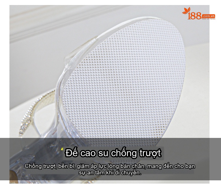 Dép Quai Ngang Nữ Gót Trụ Siêu Cao Trong Suốt Chiều Cao Đế 17cm Đính Đá, Ngọc Trai chi tiết 7