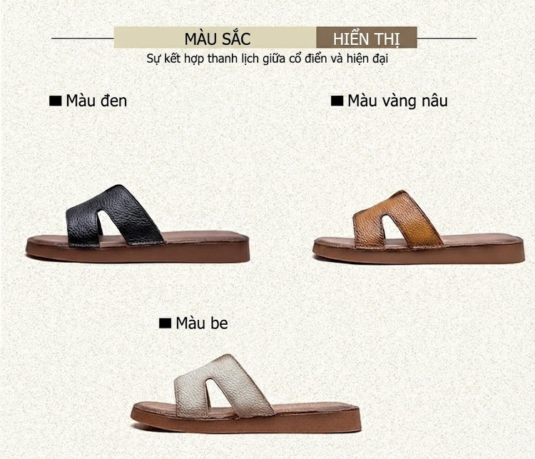 Dép Quai Ngang Nữ Mềm Mại Thoáng Khí Hở Ngón Chiều Cao Đế Khoảng 3cm Màu Đen, Trắng, Nâu chi tiết 2