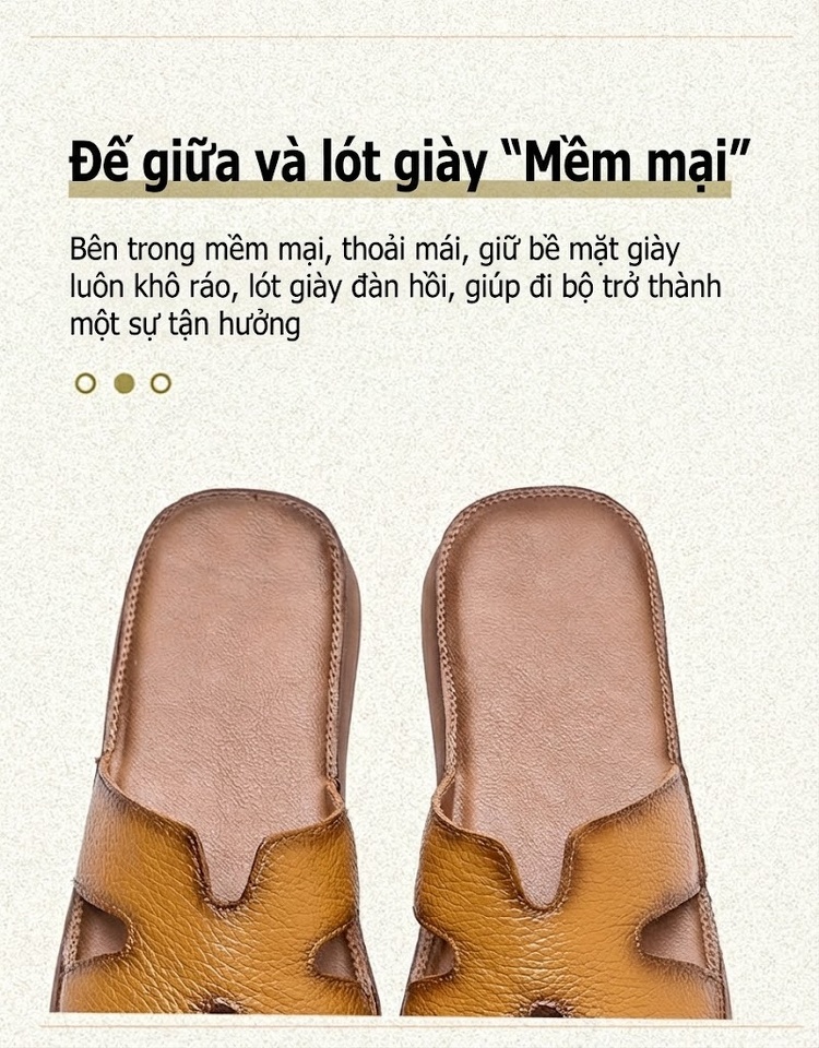 Dép Quai Ngang Nữ Mềm Mại Thoáng Khí Hở Ngón Chiều Cao Đế Khoảng 3cm Màu Đen, Trắng, Nâu chi tiết 5
