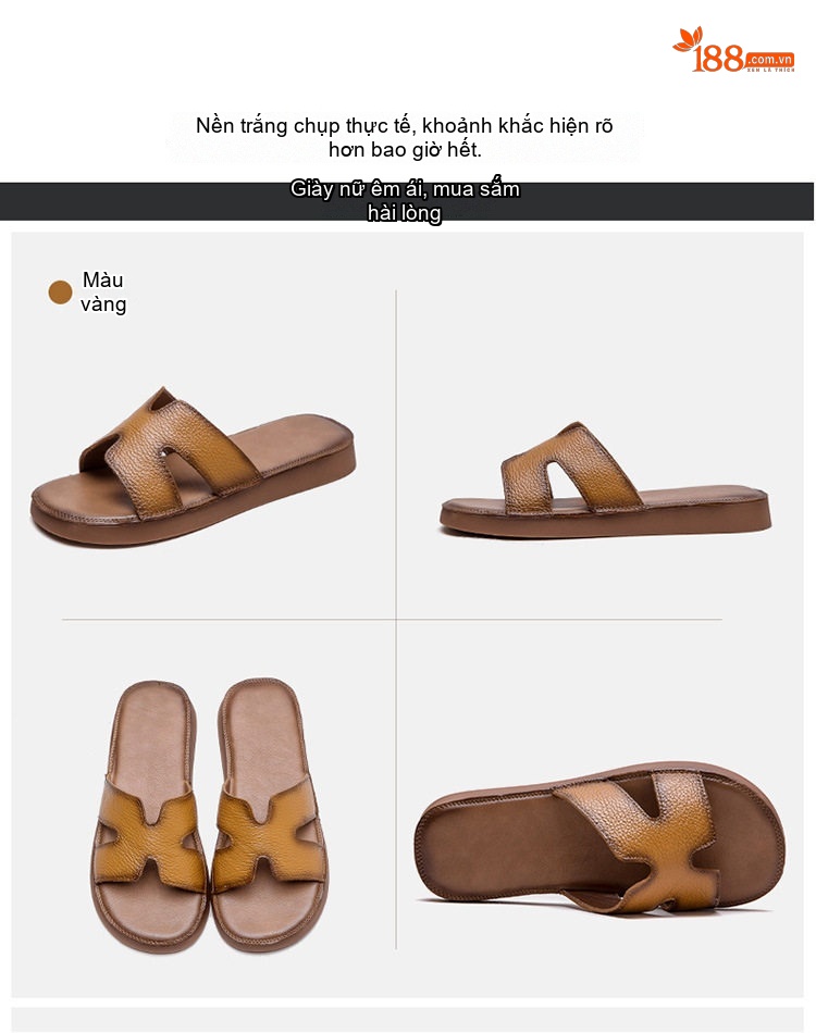 Dép Quai Ngang Nữ Mềm Mại Thoáng Khí Hở Ngón Chiều Cao Đế Khoảng 3cm Màu Đen, Trắng, Nâu chi tiết 15
