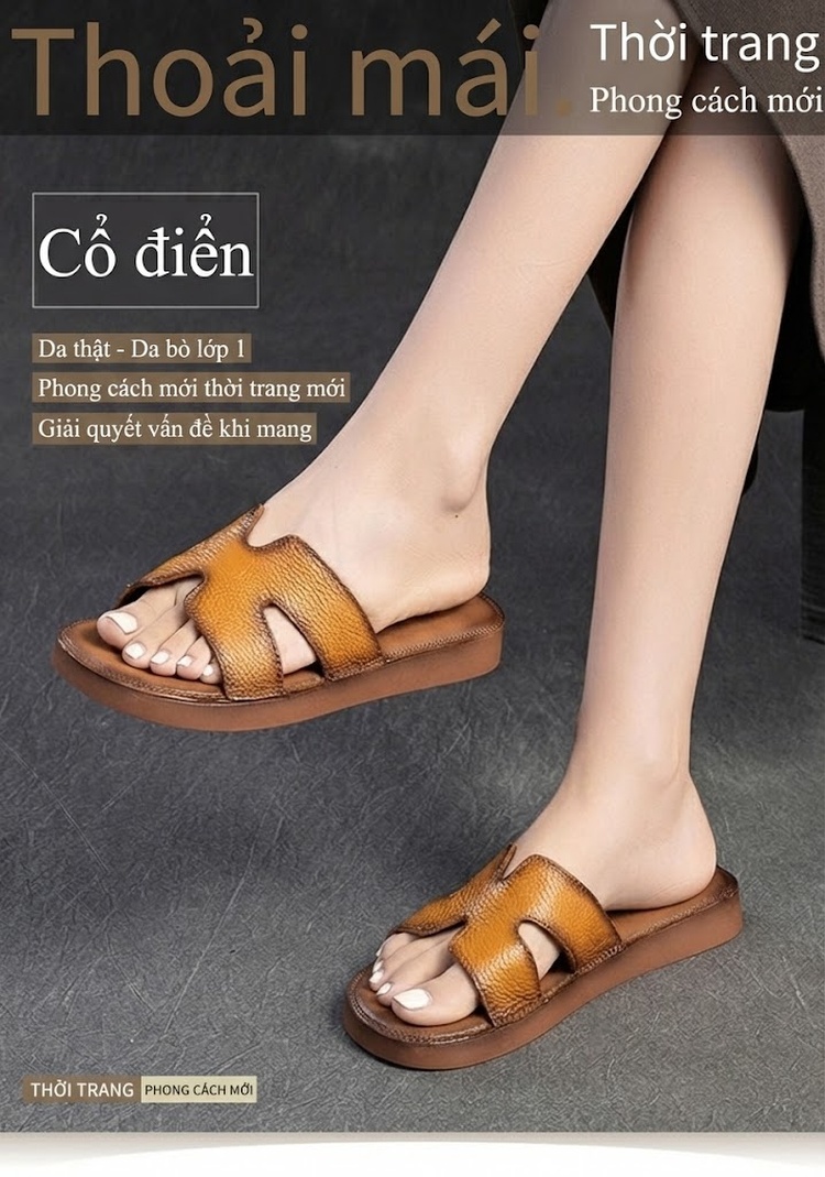Dép Quai Ngang Nữ Mềm Mại Thoáng Khí Hở Ngón Chiều Cao Đế Khoảng 3cm Màu Đen, Trắng, Nâu chi tiết 1