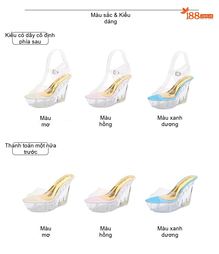 Dép Quai Trong Nữ Đế Xuồng Chiều Cao Đế 10cm Phong Cách Hàn Quốc Màu Trắng, Xanh, Hồng... chi tiết 2