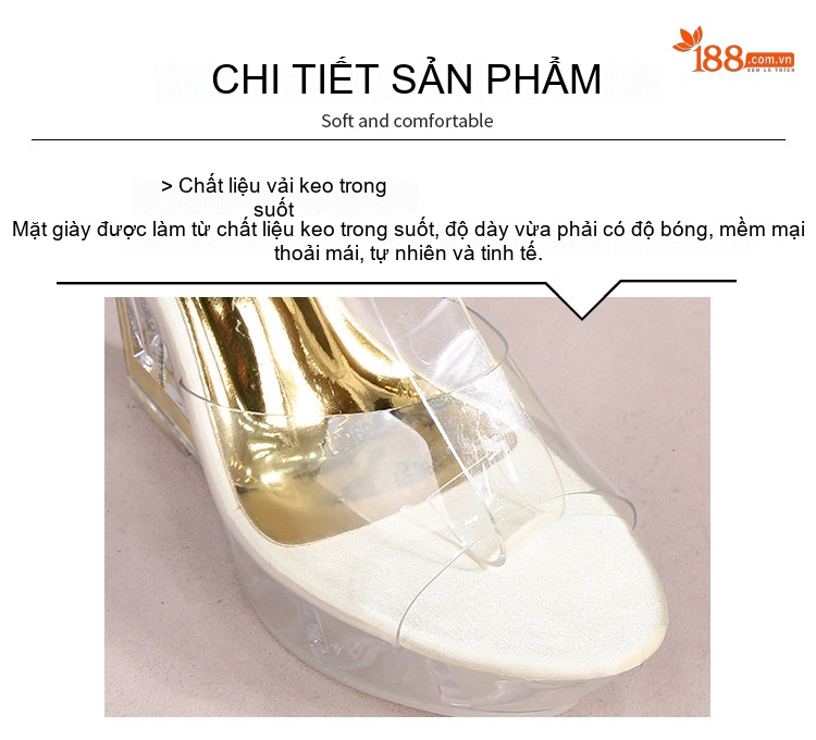 Dép Quai Trong Nữ Đế Xuồng Chiều Cao Đế 10cm Phong Cách Hàn Quốc Màu Trắng, Xanh, Hồng... chi tiết 3