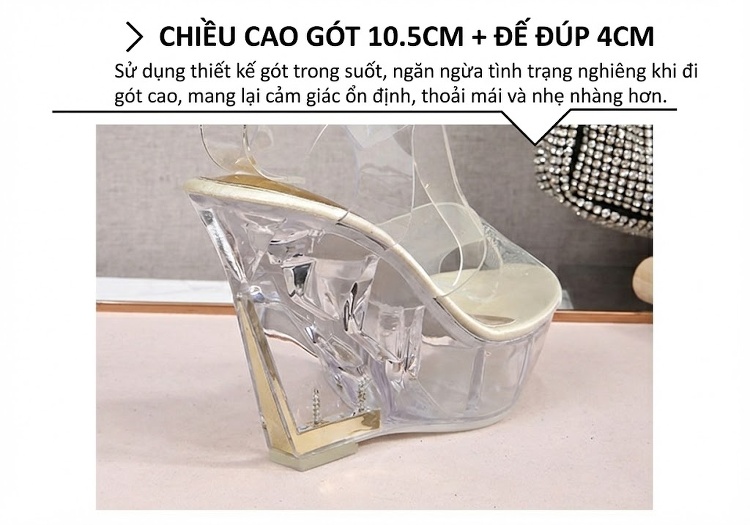 Dép Quai Trong Nữ Đế Xuồng Chiều Cao Đế 10cm Phong Cách Hàn Quốc Màu Trắng, Xanh, Hồng... chi tiết 5