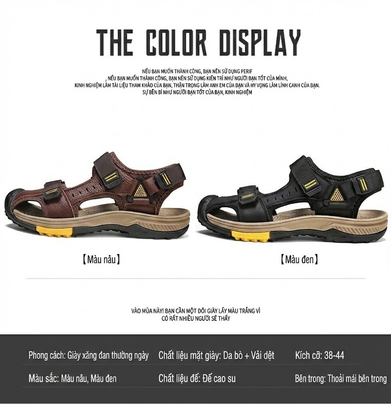 Dép Sandal Nam Da Bò Lớp Đầu Chống Trượt Chống Mòn Chiều Cao Đế Khoảng 3cm Màu Nâu, Đen chi tiết 3