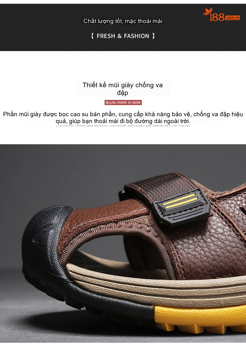 Dép Sandal Nam Da Bò Lớp Đầu Chống Trượt Chống Mòn Chiều Cao Đế Khoảng 3cm Màu Nâu, Đen chi tiết 5