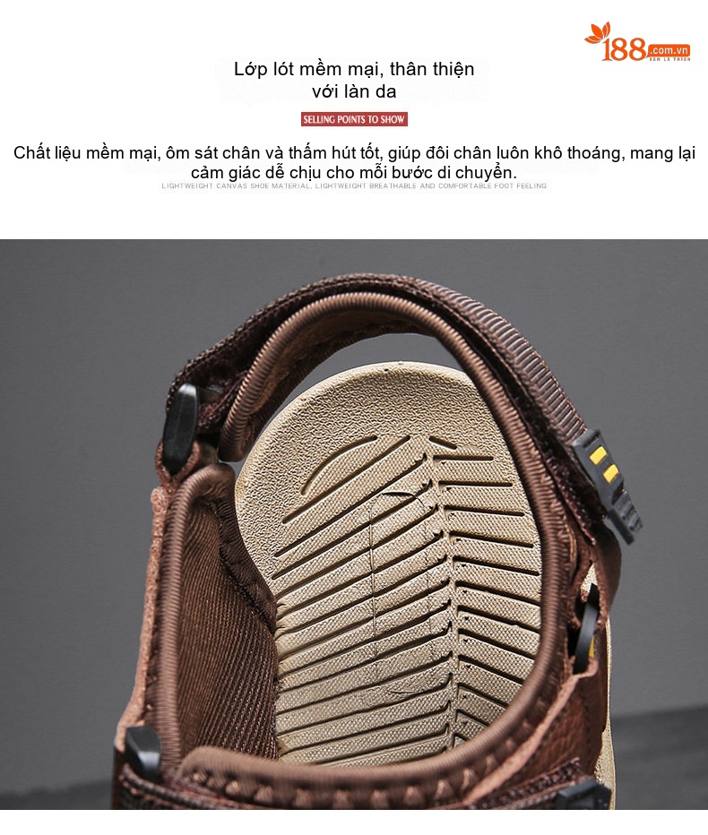 Dép Sandal Nam Da Bò Lớp Đầu Chống Trượt Chống Mòn Chiều Cao Đế Khoảng 3cm Màu Nâu, Đen chi tiết 6