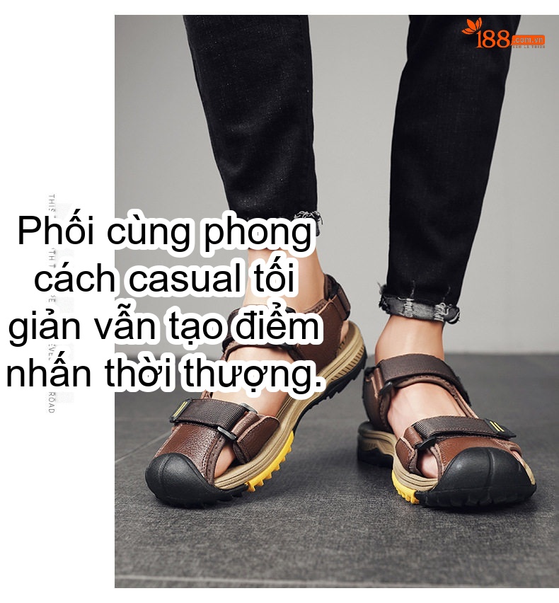 Dép Sandal Nam Da Bò Lớp Đầu Chống Trượt Chống Mòn Chiều Cao Đế Khoảng 3cm Màu Nâu, Đen chi tiết 10