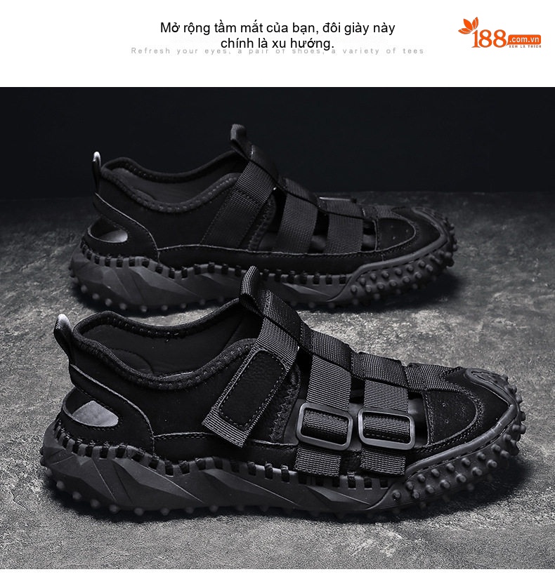 Dép Sandal Nam Da Bò Quai Dán Thoáng Khí Chiều Cao Đế Khoảng 3cm Màu Đen, Be chi tiết 21