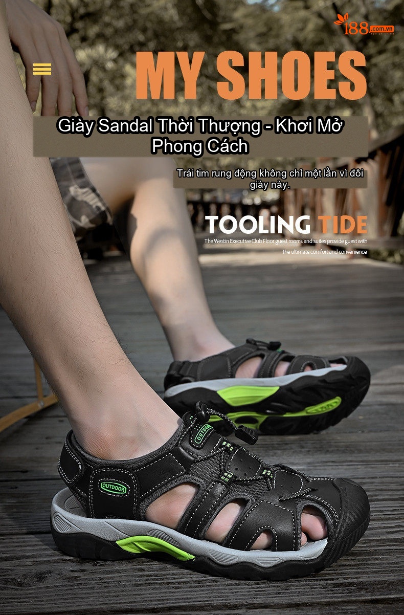 Dép Sandal Nam Da Mờ Quai Dù Mũi Bọc Chống Va Đập Chiều Cao Đế Khoảng 3cm Màu Xanh Lá, Xanh Dương, Nâu chi tiết 3