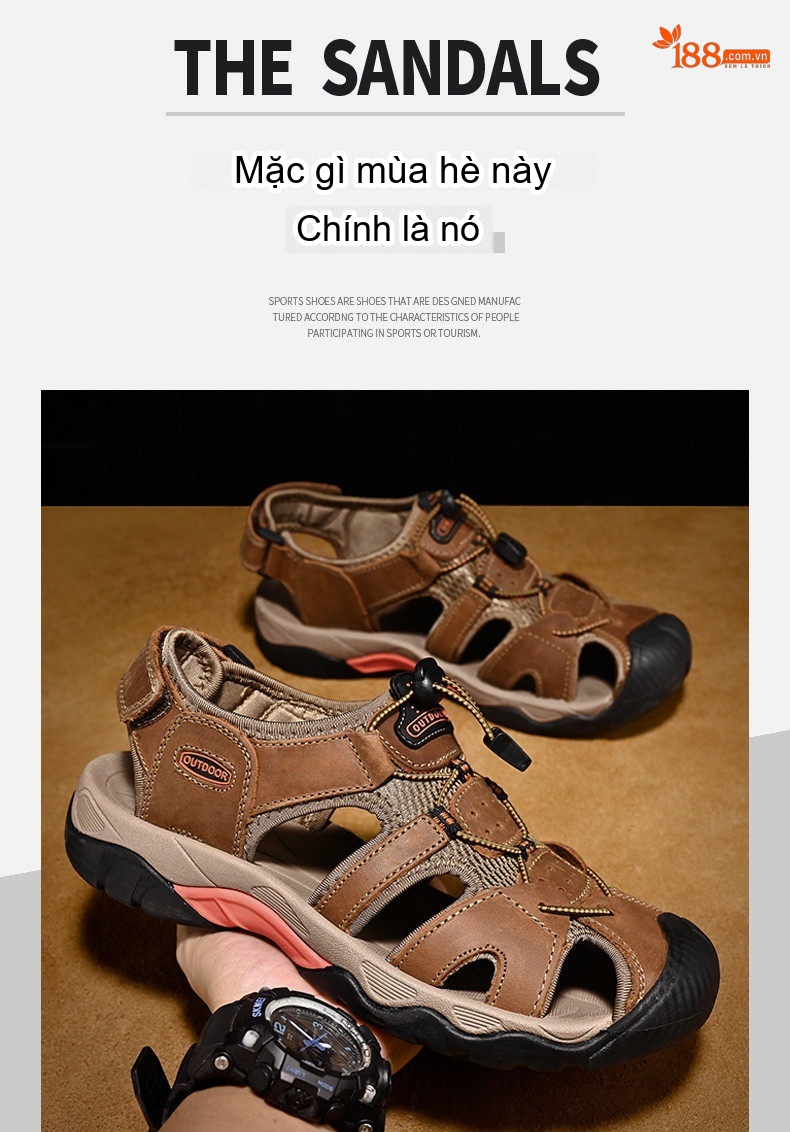Dép Sandal Nam Da Mờ Quai Dù Mũi Bọc Chống Va Đập Chiều Cao Đế Khoảng 3cm Màu Xanh Lá, Xanh Dương, Nâu chi tiết 4