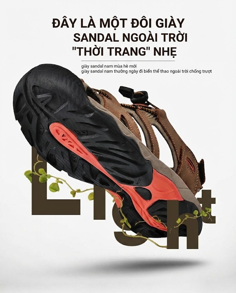 Dép Sandal Nam Da Mờ Quai Dù Mũi Bọc Chống Va Đập Chiều Cao Đế Khoảng 3cm Màu Xanh Lá, Xanh Dương, Nâu chi tiết 7