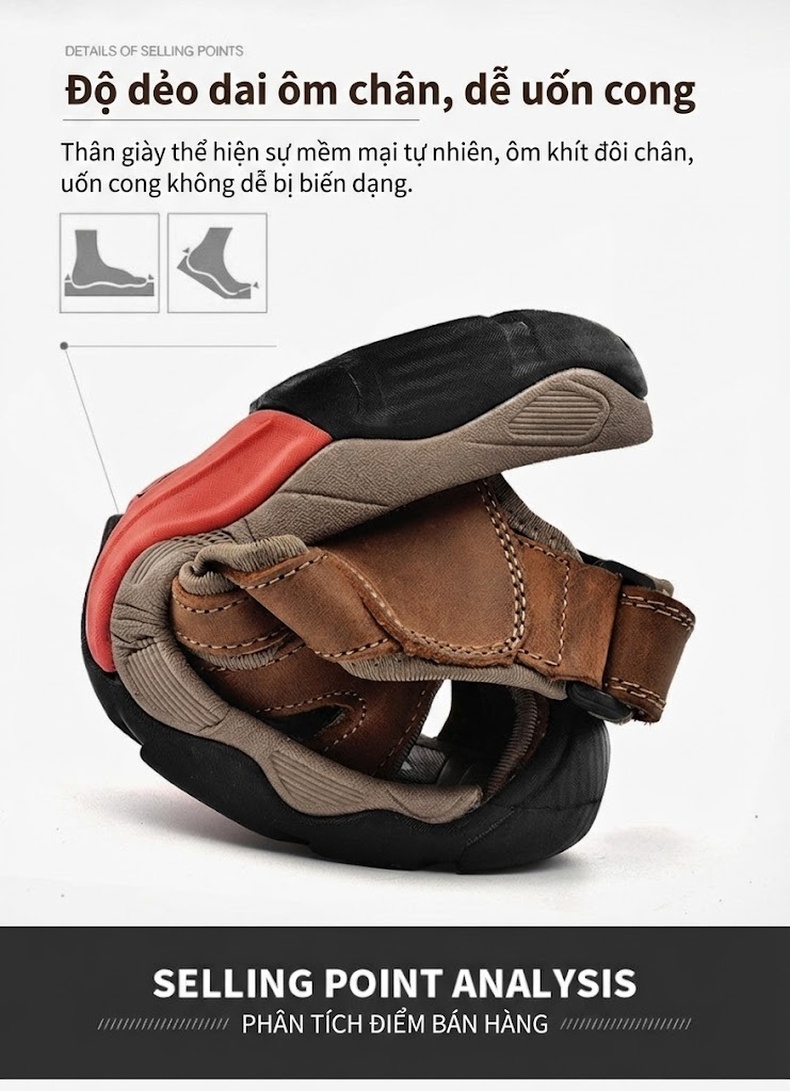 Dép Sandal Nam Da Mờ Quai Dù Mũi Bọc Chống Va Đập Chiều Cao Đế Khoảng 3cm Màu Xanh Lá, Xanh Dương, Nâu chi tiết 8