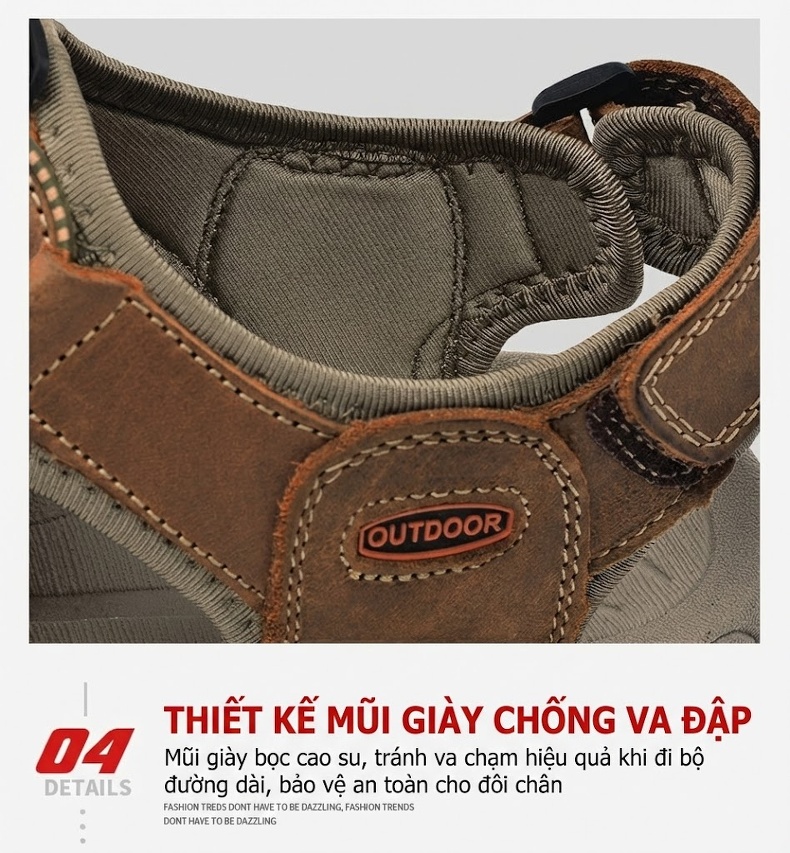 Dép Sandal Nam Da Mờ Quai Dù Mũi Bọc Chống Va Đập Chiều Cao Đế Khoảng 3cm Màu Xanh Lá, Xanh Dương, Nâu chi tiết 11