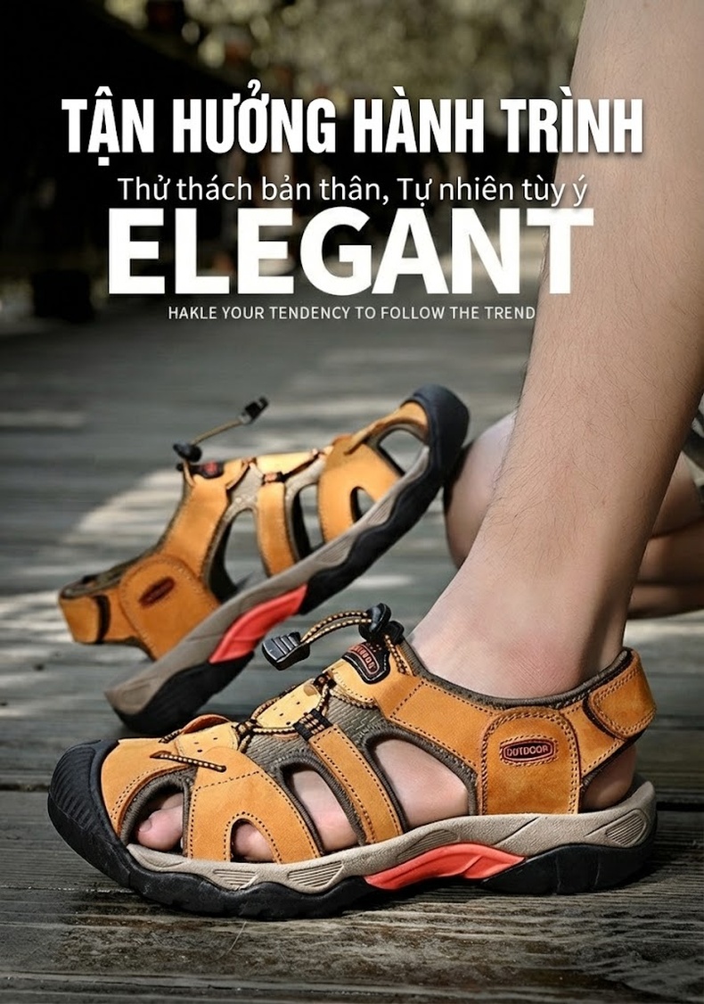 Dép Sandal Nam Da Mờ Quai Dù Mũi Bọc Chống Va Đập Chiều Cao Đế Khoảng 3cm Màu Xanh Lá, Xanh Dương, Nâu chi tiết 25