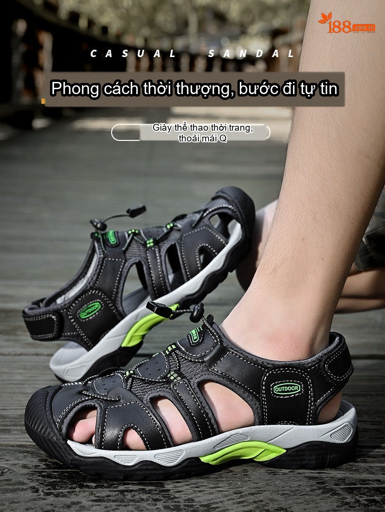 Dép Sandal Nam Da Mờ Quai Dù Mũi Bọc Chống Va Đập Chiều Cao Đế Khoảng 3cm Màu Xanh Lá, Xanh Dương, Nâu chi tiết 28