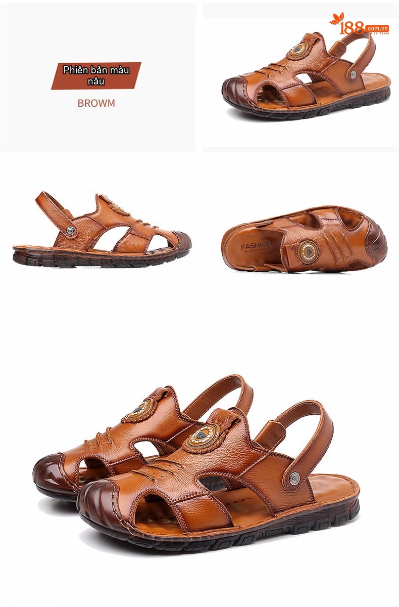 Dép Sandal Nam Da Thật Quai Hậu Chiều Cao Đế Khoảng 2cm Màu Nâu, Đen chi tiết 15
