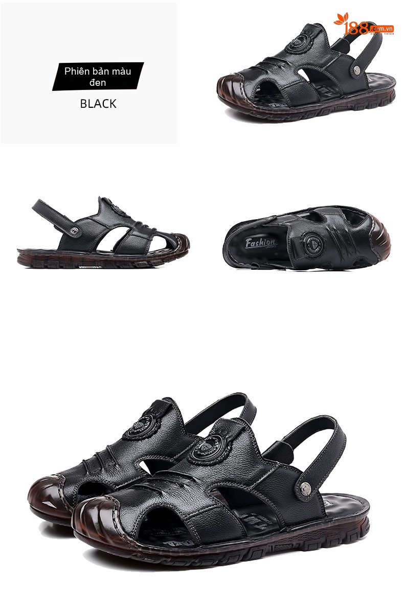 Dép Sandal Nam Da Thật Quai Hậu Chiều Cao Đế Khoảng 2cm Màu Nâu, Đen chi tiết 16