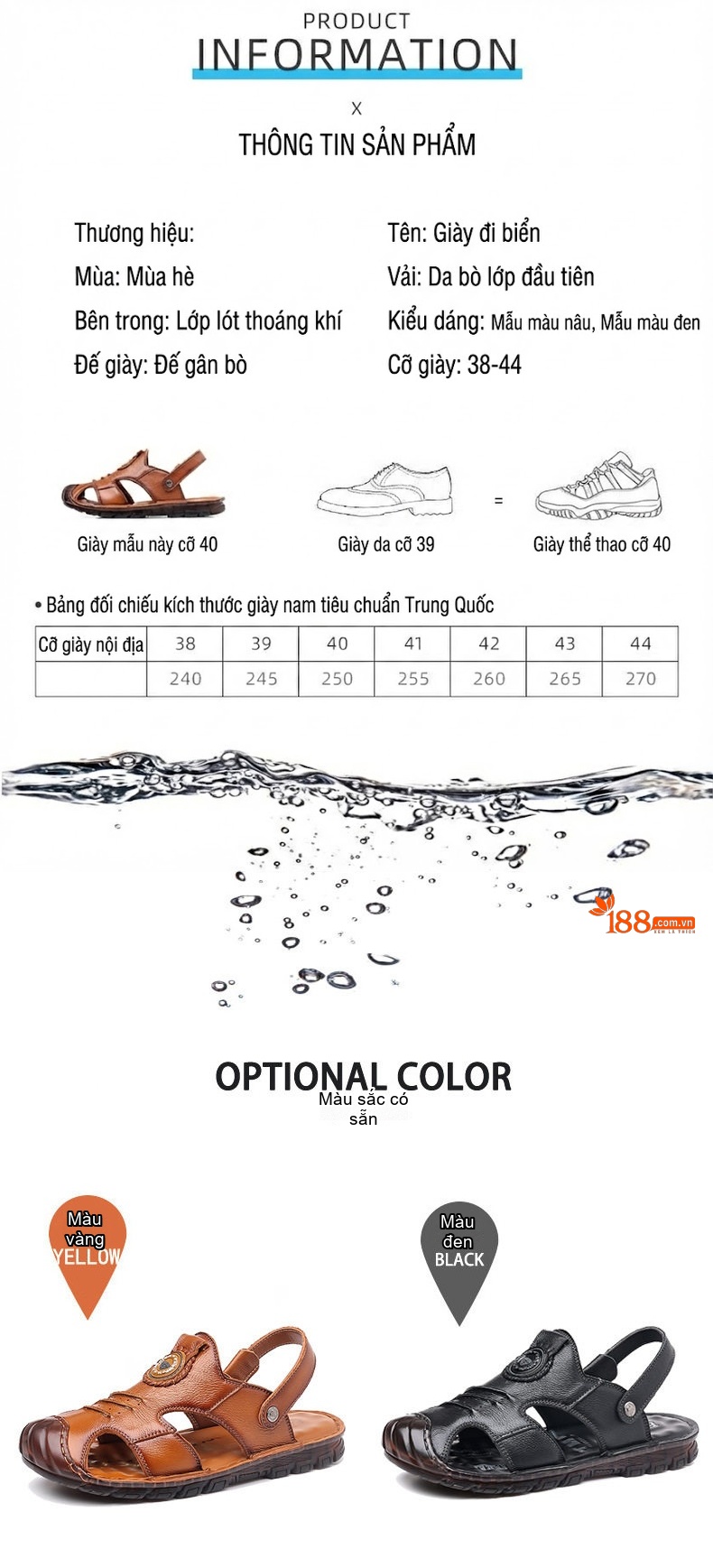 Dép Sandal Nam Da Thật Quai Hậu Chiều Cao Đế Khoảng 2cm Màu Nâu, Đen chi tiết 6