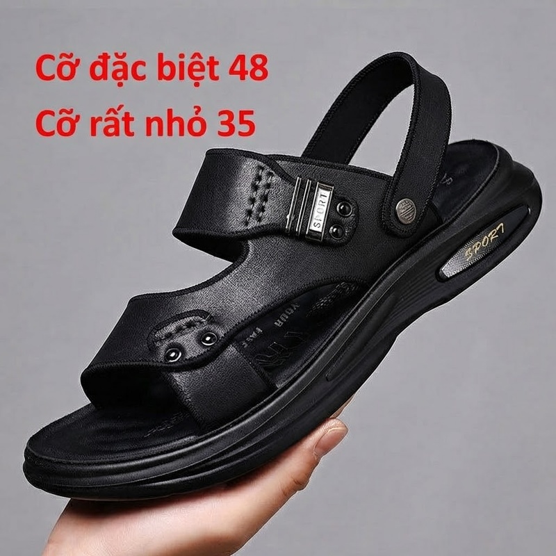 Dép Sandal Nam Da Thật Quai Hậu Chiều Cao Đế Khoảng 3cm Màu Đen, Nâu