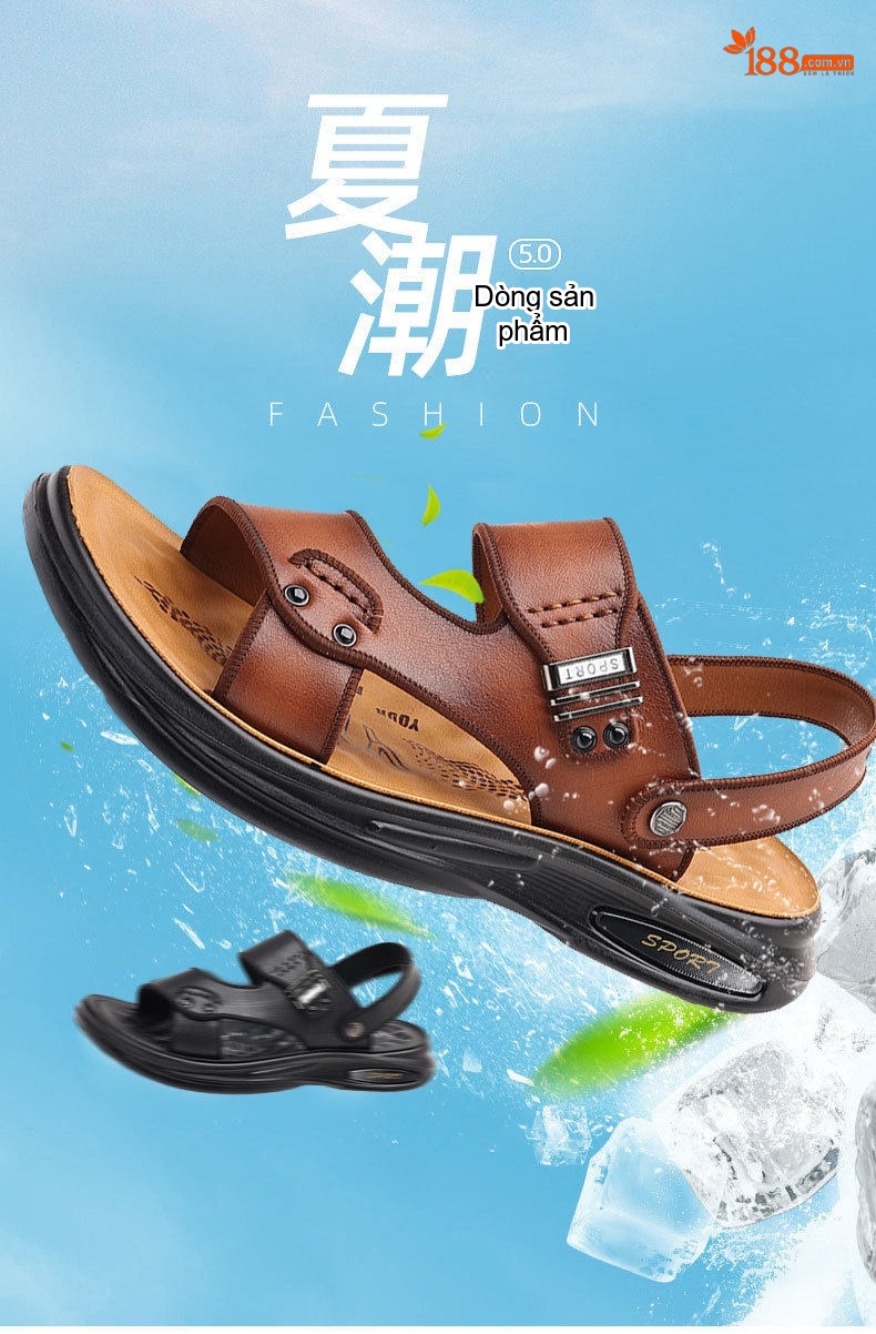 Dép Sandal Nam Da Thật Quai Hậu Chiều Cao Đế Khoảng 3cm Màu Đen, Nâu chi tiết 1