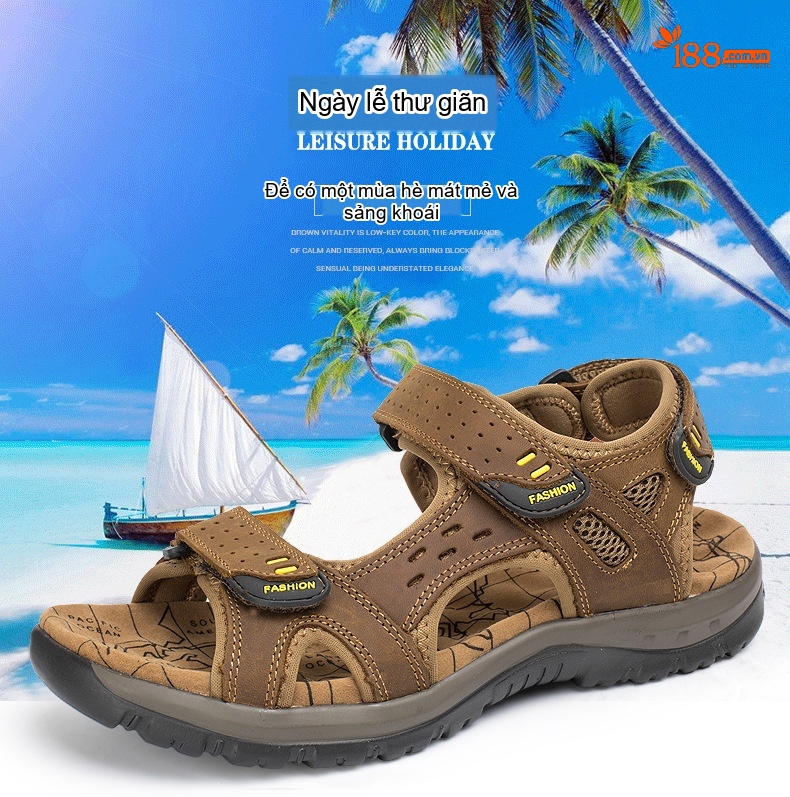 Dép Sandal Nam Quai Dán Chống Trượt Thoáng Khí Đế Cao 3cm chi tiết 2