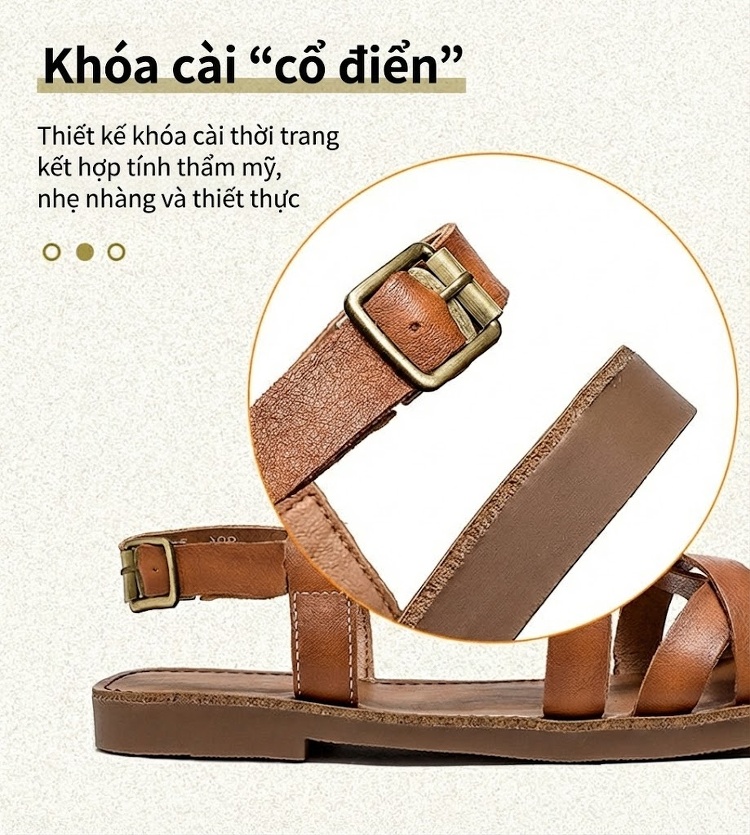 Dép Sandal Nữ Da Bò Quai Chéo Đế Bệt Đế Cao 3cm - 4cm Màu Nâu, Xanh Lá, Kem chi tiết 6