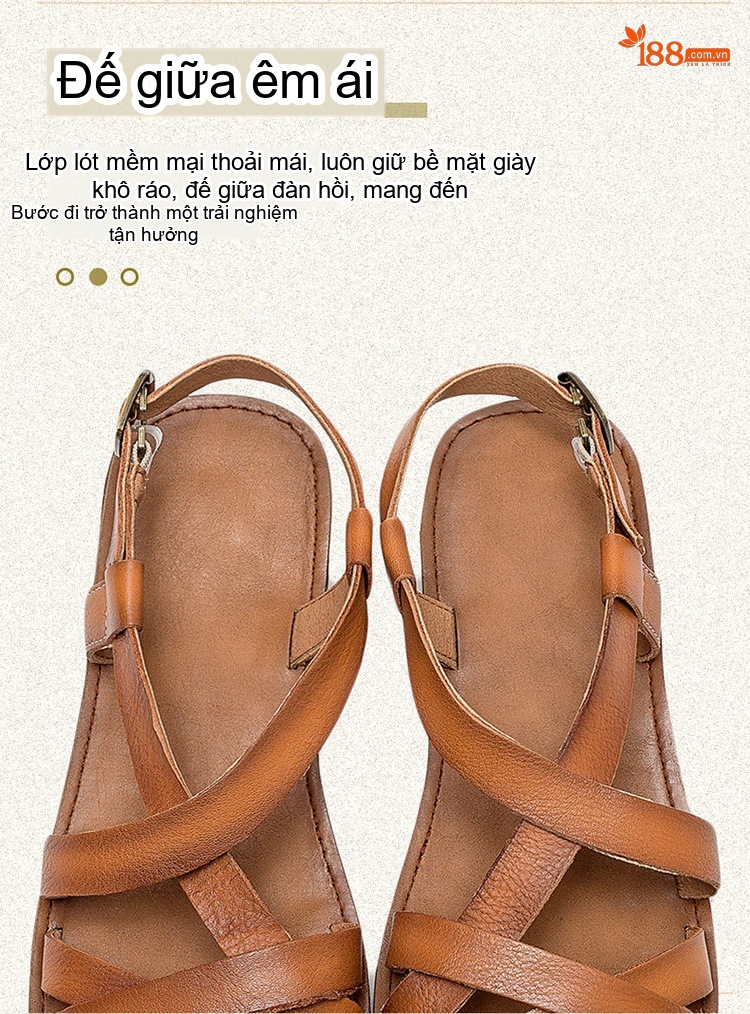 Dép Sandal Nữ Da Bò Quai Chéo Đế Bệt Đế Cao 3cm - 4cm Màu Nâu, Xanh Lá, Kem chi tiết 5