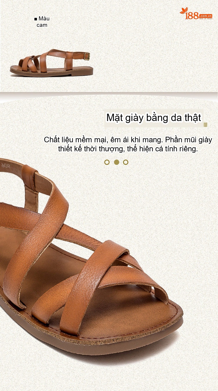 Dép Sandal Nữ Da Bò Quai Chéo Đế Bệt Đế Cao 3cm - 4cm Màu Nâu, Xanh Lá, Kem chi tiết 2