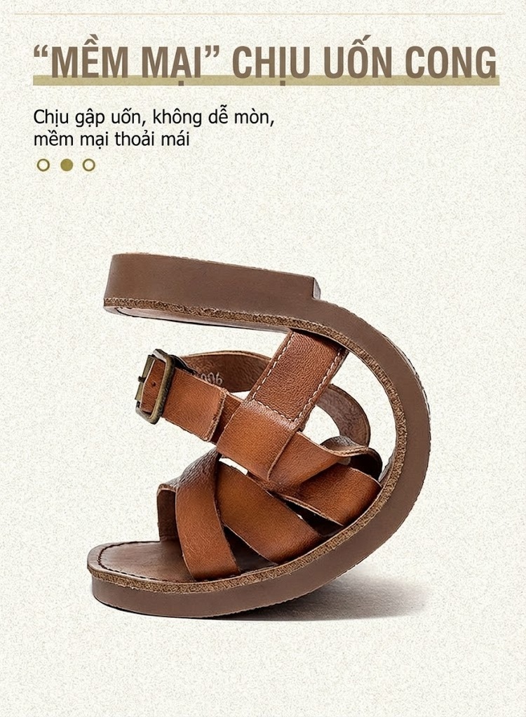 Dép Sandal Nữ Da Bò Quai Chéo Đế Bệt Đế Cao 3cm - 4cm Màu Nâu, Xanh Lá, Kem chi tiết 3