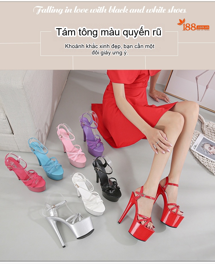 Giày Sandal Cao Gót Nữ Quai Mảnh Da Bóng Gót Cao 10cm - 12cm Màu Đen, Đỏ, Trắng, Hồng... chi tiết 1