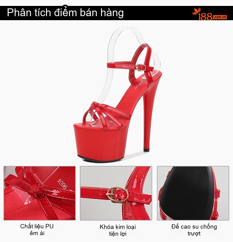 Giày Sandal Cao Gót Nữ Quai Mảnh Da Bóng Gót Cao 10cm - 12cm Màu Đen, Đỏ, Trắng, Hồng... chi tiết 2