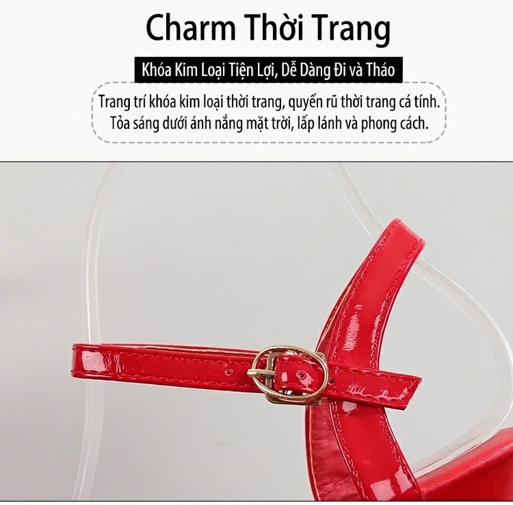 Giày Sandal Cao Gót Nữ Quai Mảnh Da Bóng Gót Cao 10cm - 12cm Màu Đen, Đỏ, Trắng, Hồng... chi tiết 5