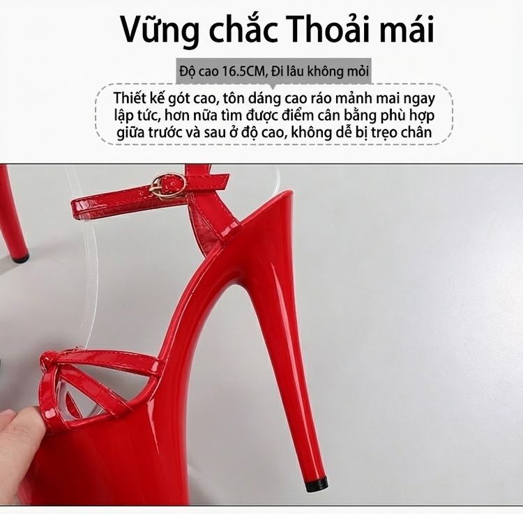 Giày Sandal Cao Gót Nữ Quai Mảnh Da Bóng Gót Cao 10cm - 12cm Màu Đen, Đỏ, Trắng, Hồng... chi tiết 6