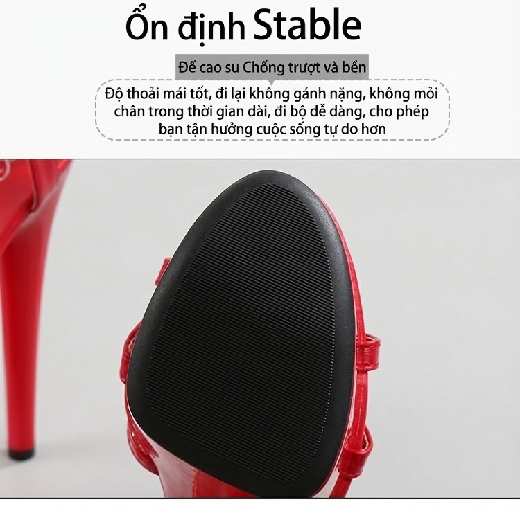 Giày Sandal Cao Gót Nữ Quai Mảnh Da Bóng Gót Cao 10cm - 12cm Màu Đen, Đỏ, Trắng, Hồng... chi tiết 7