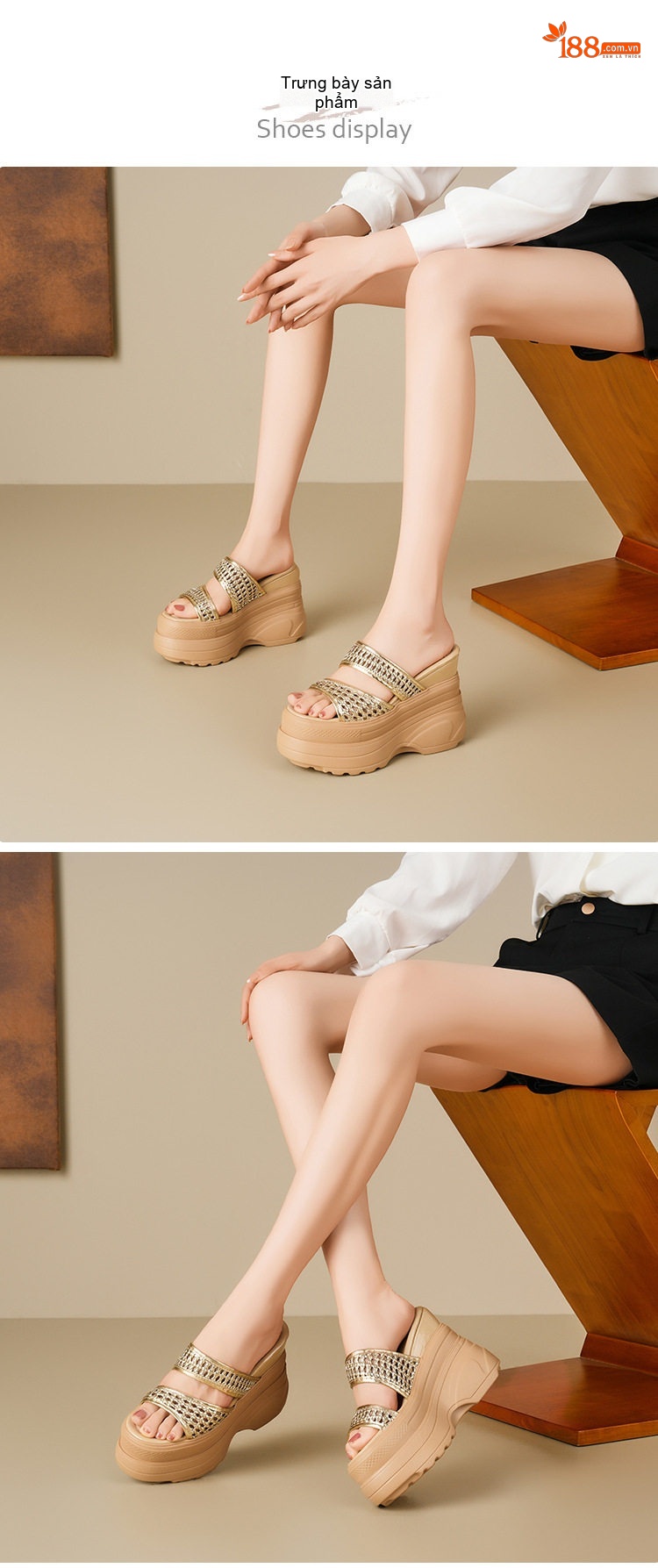 Giày Sandal Cao Gót Nữ Đế Xuồng Hở Mũi Quai Đan Lưới Gót Cao 12cm Màu Be, Đen chi tiết 2