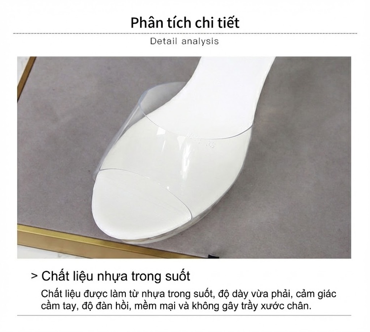 Giày Sandal Cao Gót Nữ Quai Trong Suốt Đế Hoa Gót Cao 10cm Màu Đen, Trắng, Đỏ, Vàng, Hồng... chi tiết 4