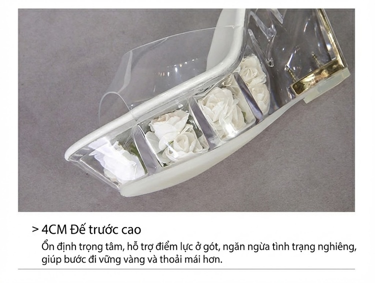 Giày Sandal Cao Gót Nữ Quai Trong Suốt Đế Hoa Gót Cao 10cm Màu Đen, Trắng, Đỏ, Vàng, Hồng... chi tiết 6