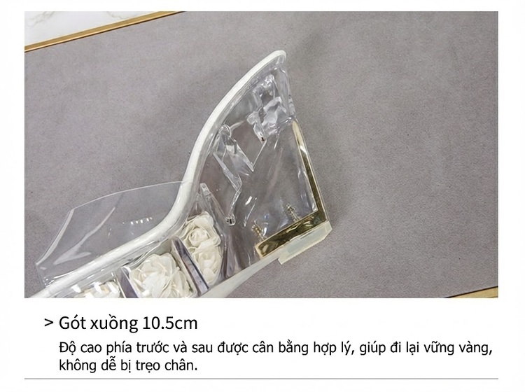 Giày Sandal Cao Gót Nữ Quai Trong Suốt Đế Hoa Gót Cao 10cm Màu Đen, Trắng, Đỏ, Vàng, Hồng... chi tiết 7
