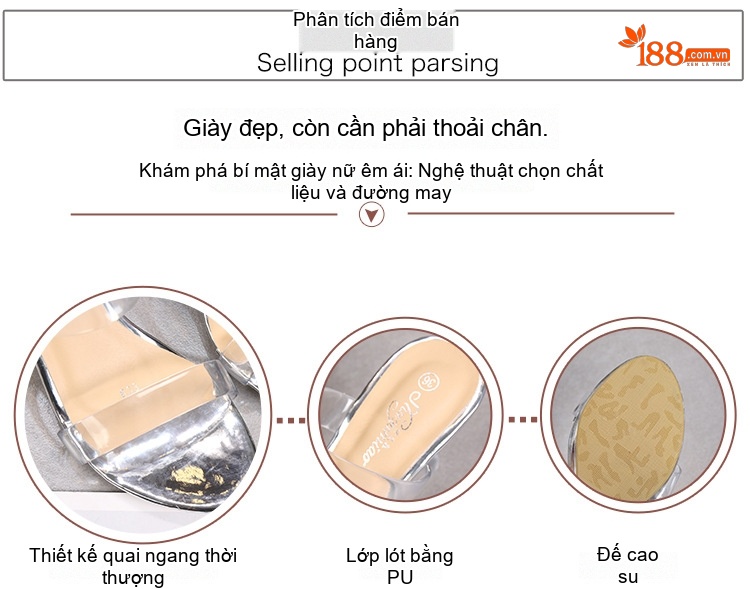 Giày Sandal Cao Gót Nữ Quai Trong Suốt Đế Xuồng Gót Cao 8cm Màu Đen, Vàng, Bạc chi tiết 5