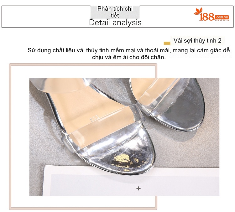 Giày Sandal Cao Gót Nữ Quai Trong Suốt Đế Xuồng Gót Cao 8cm Màu Đen, Vàng, Bạc chi tiết 6