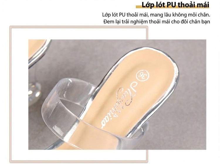 Giày Sandal Cao Gót Nữ Quai Trong Suốt Đế Xuồng Gót Cao 8cm Màu Đen, Vàng, Bạc chi tiết 7